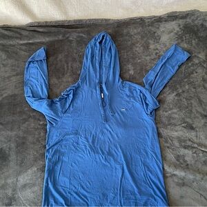 Blue Hooded Long Sleeve Shirt